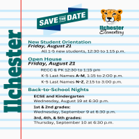 New student orientation and Open houses on August 21, Back to School Nights on September 9 and 10.